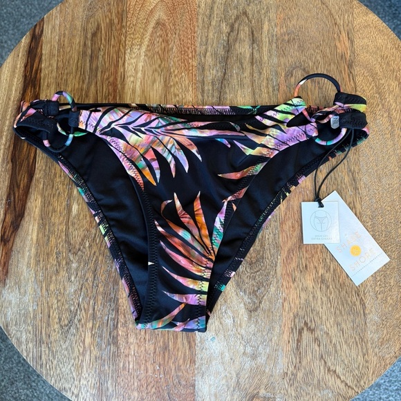 NWT Shade & Shore Black and Pink Bikini Bottom - Picture 1 of 6